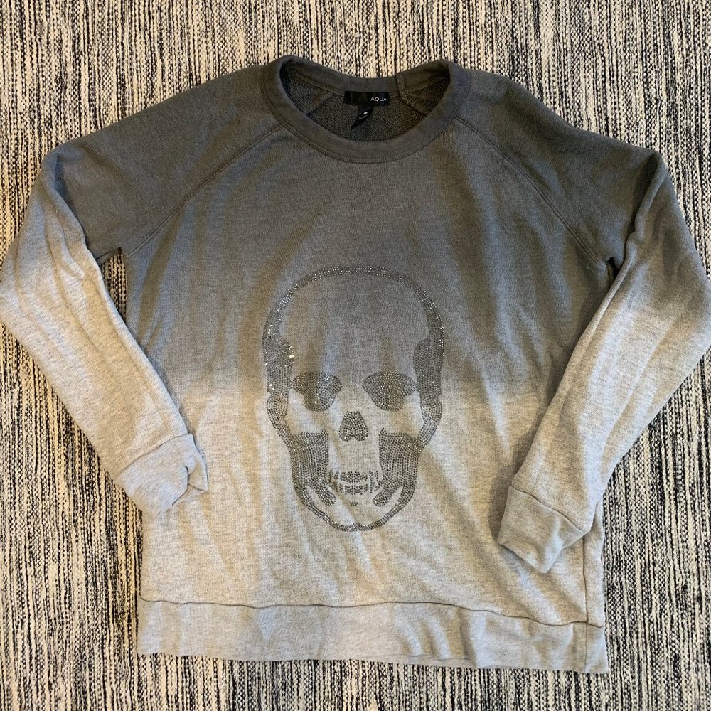 Aqua Rhinestone skull ombre sweatshirt